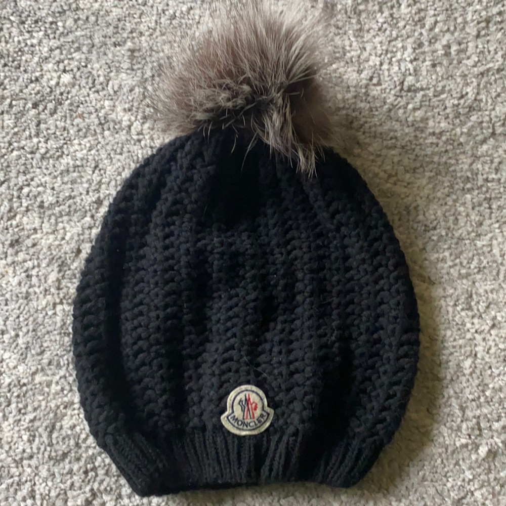 Moncler Black  Wool Pom hat.